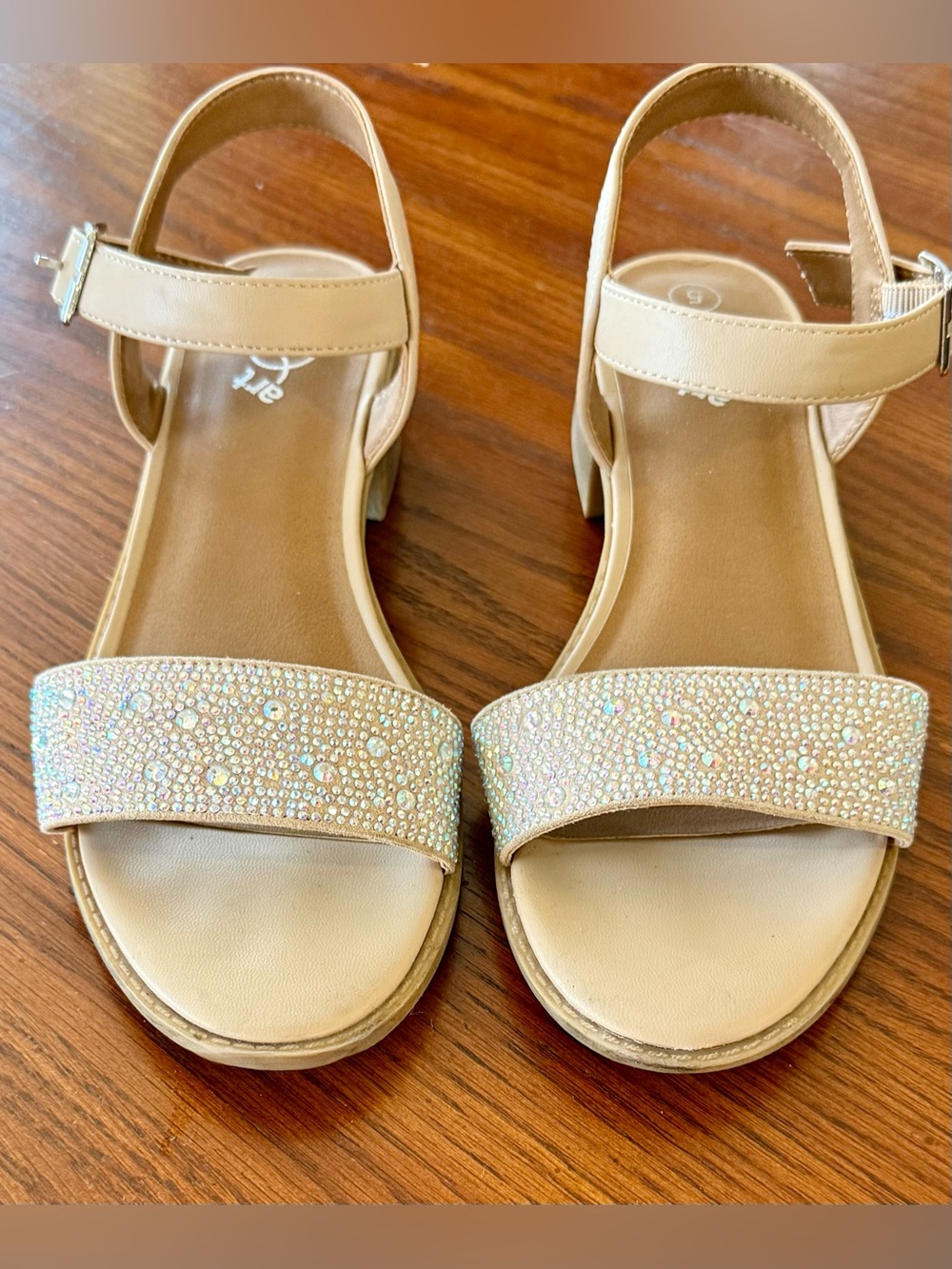 Girls Tan Rhinestone Strap Sandals